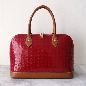 ARCADIA Made In Italy Patent Leather Dome Zip Zip Satchel W Vacchetta Det Red